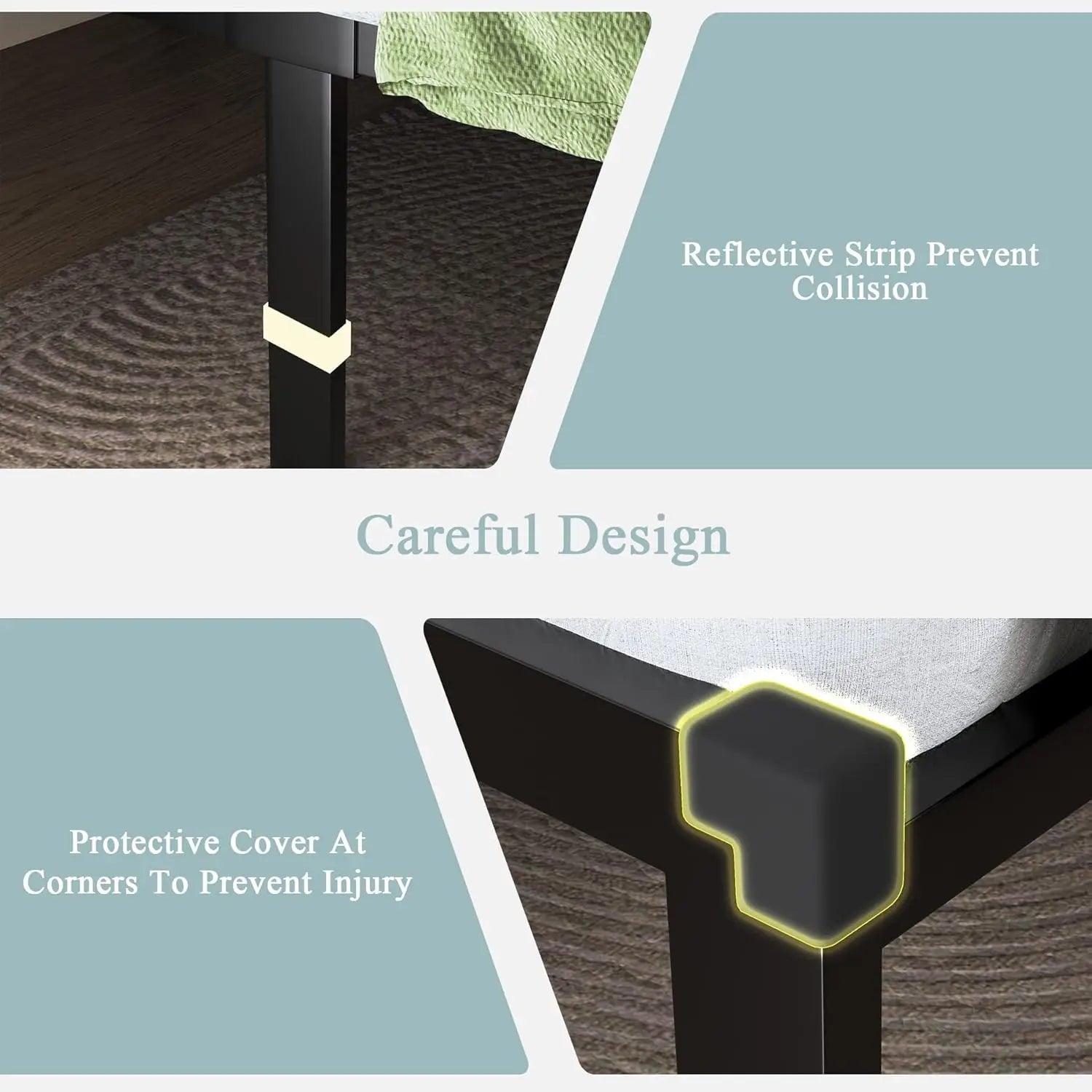 Twin Size Metal Platform Bed Frame with Fabric Headboard – 12″ Underbed Storage (Dark Grey)