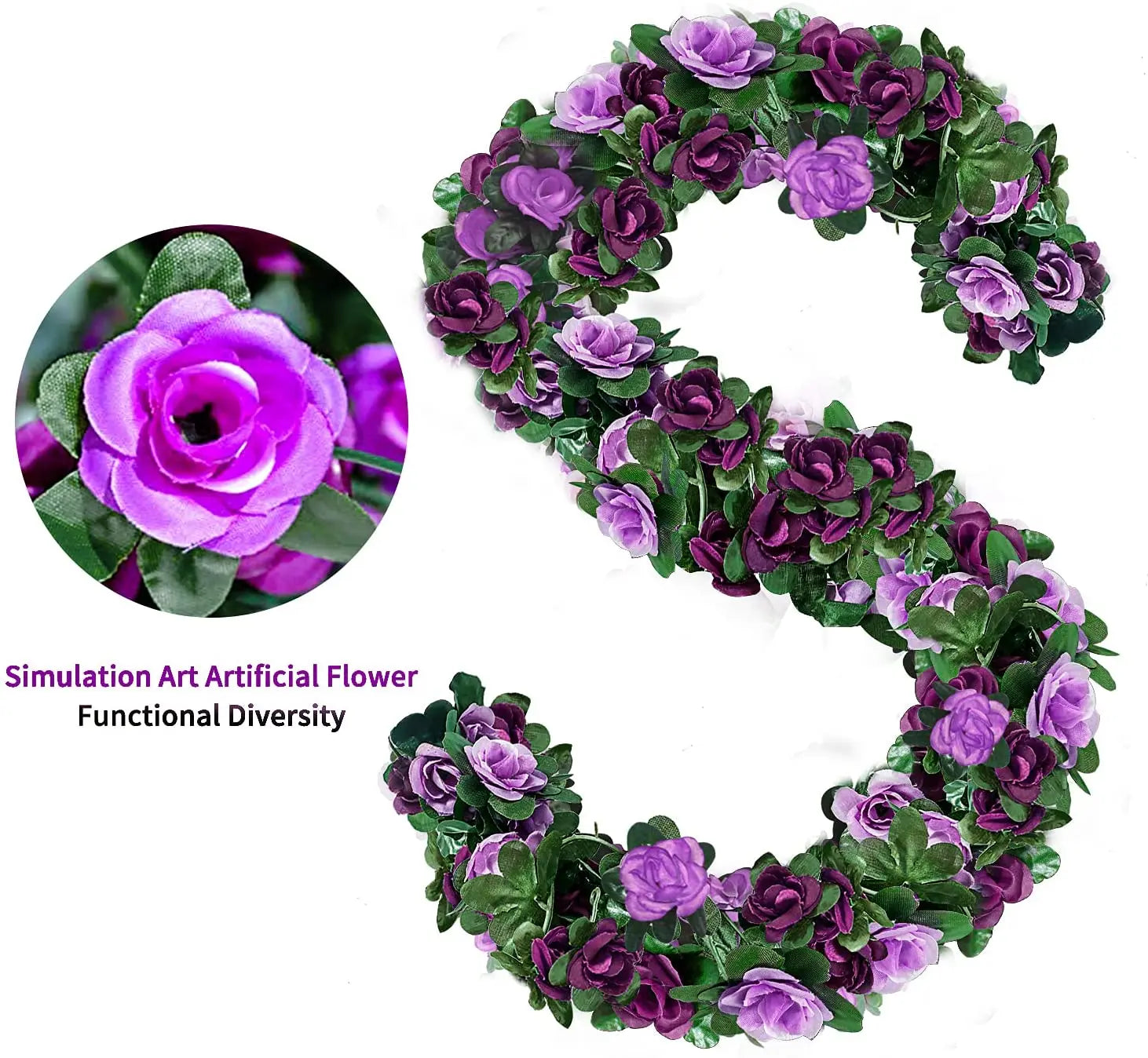 6Pcs Fake Rose Vine Flowers Artificial Flower Home Hotel Wedding Party Garden Art Decor Garden DIY Arrangement Decoration Purple