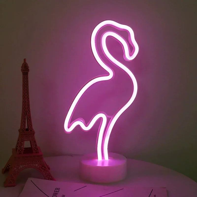 Battery/USB Power LED Neon Sign Light Holiday Flamingo Night Lamp Xmas Party Wedding Decoration Home Gift Cloud Heart Neon Light