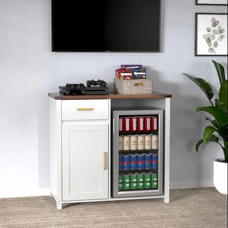 Compact Coffee Bar Cabinet with Mini Fridge Stand – 39.4″ Wide Tabletop