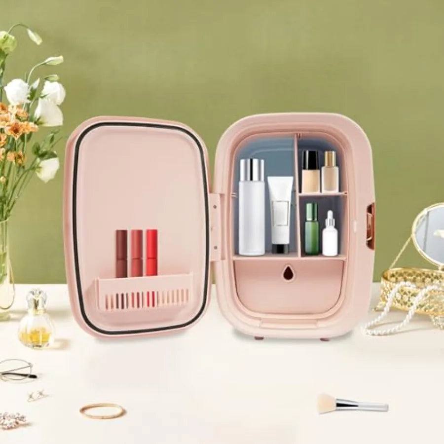 12L Portable Beauty Fridge with Handle Pink Mini Cooler Warmer for Makeup Lipstick Skincare Cosmetics Storage