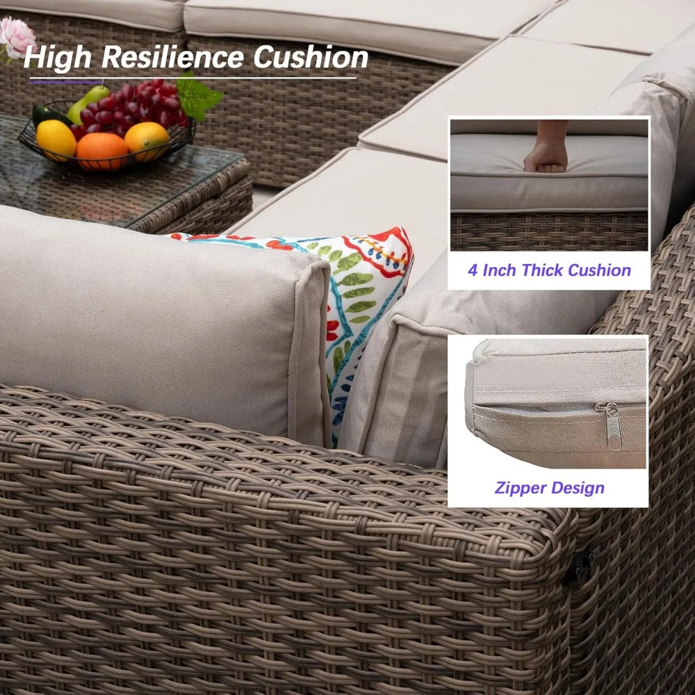 7 Piece Patio Furniture Set, Outdoor Couch Set—All-Weather Outdoor Furniture Sectional w Water Resistant Thick Cushions, Patio