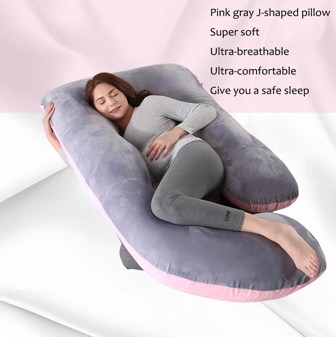 A Multi-Functional Crystal Velvet Pregnancy Pillow with Multiple Colors Available, Waist Protection Side Sleeping Pillow, Removable and Washable J-Shaped Belly Support Pregnancy Pillow, Holiday Gift