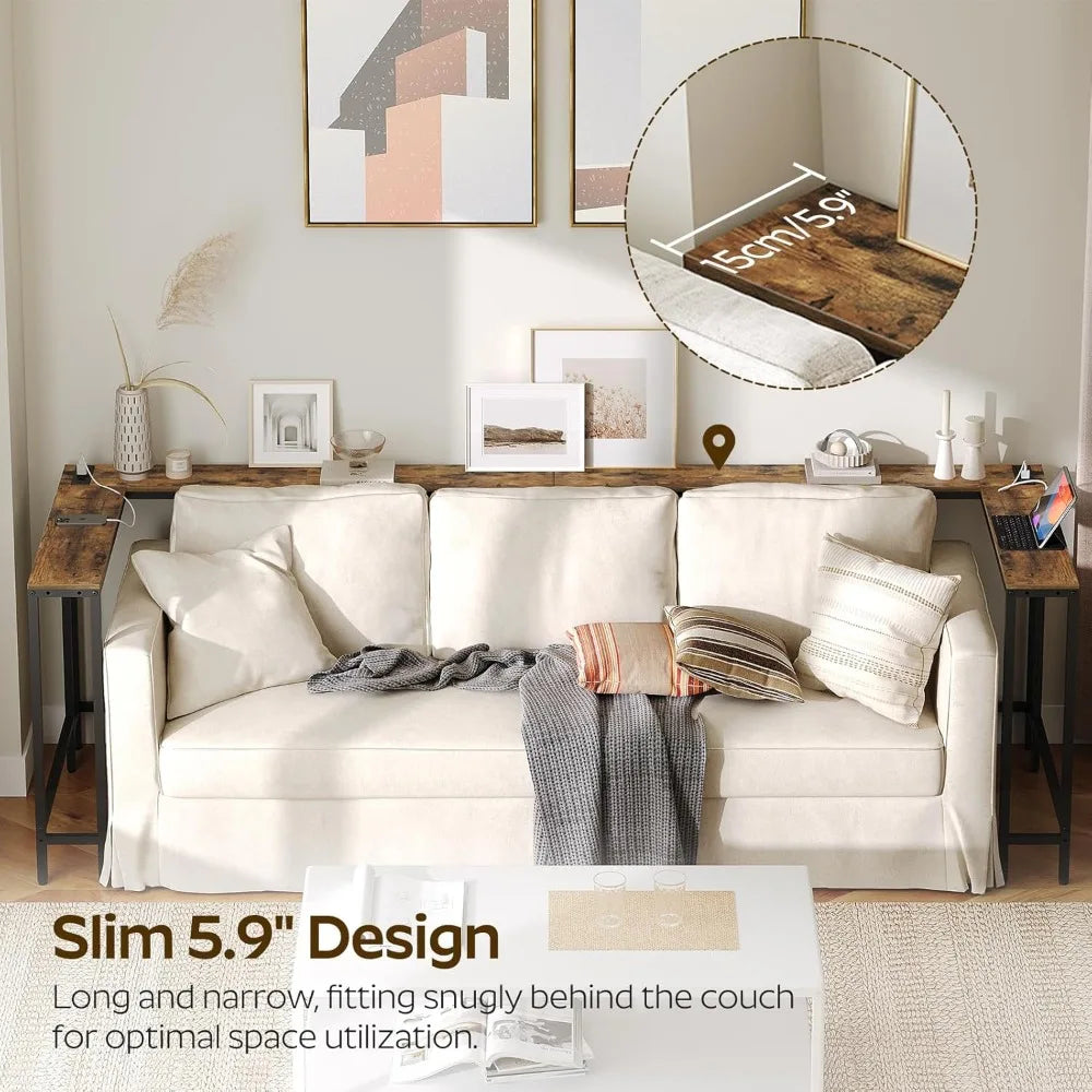 Narrow Console Table with Outlets, 70.9 Sofa Table Narrow Long, L Shaped Behind Couch Entryway Table with Charging Station, for