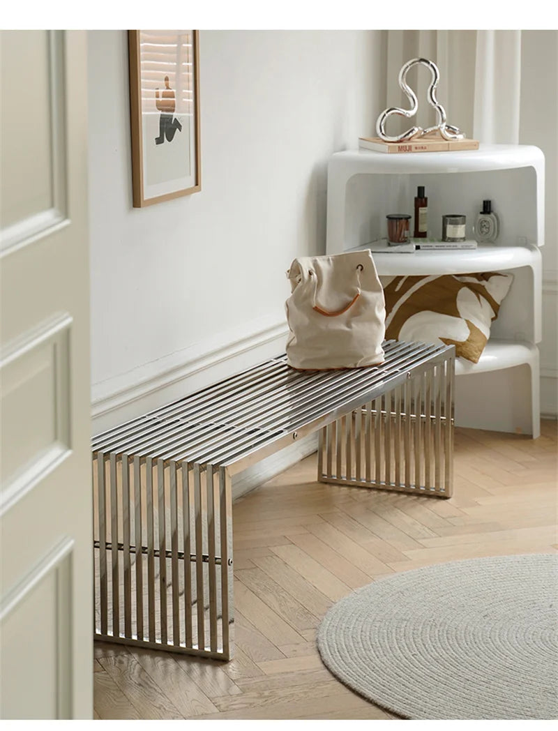 Nordic Stainless Steel Bench – Minimalist Shoe Changing Stool Ottoman