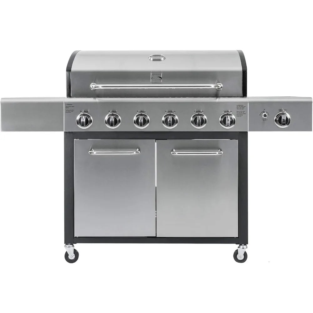 Stainless Steel 6-Burner Propane BBQ Grill with Side Burner, 73,000 BTUs, Cast Iron Grates for Outdoor Cooking