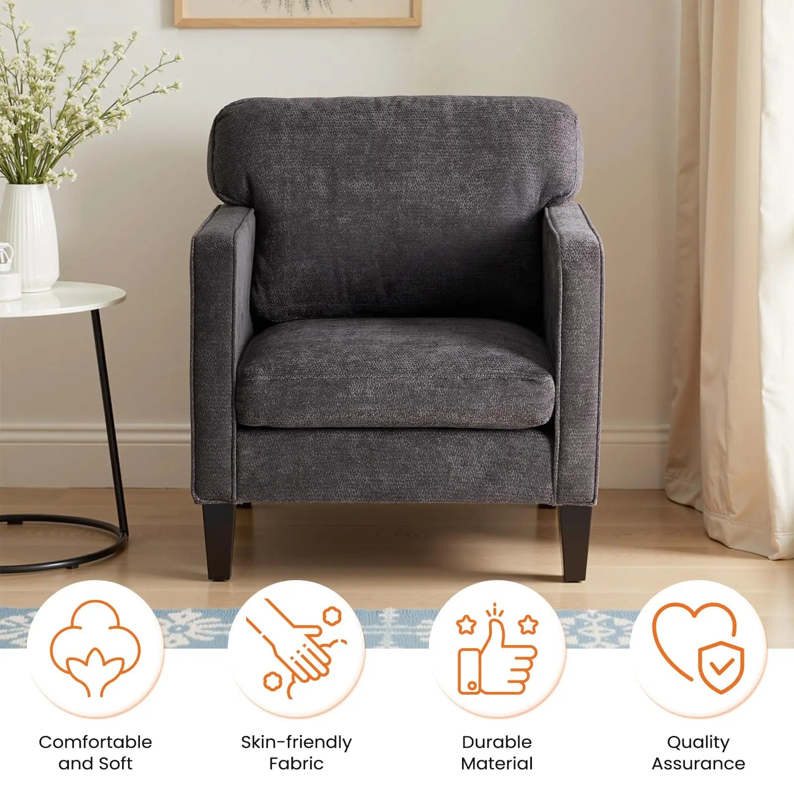 Modern Ergonomic Accent Chair – Lounge Reading Chair with Lumbar Support