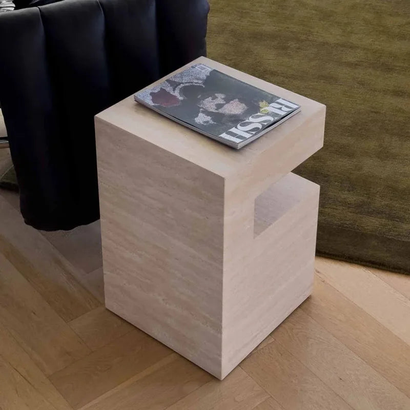 37x37x50CM Rosso Levanto Travertine Vintage Marble Side Table Nighstand Handmade Solid Natural Stone Coffee Table Desk