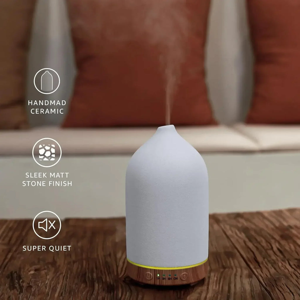 100ML Ceramic Ultrasonic Essential Oil Diffuser – Aroma Humidifier with Timer & 7-Color LED Lights