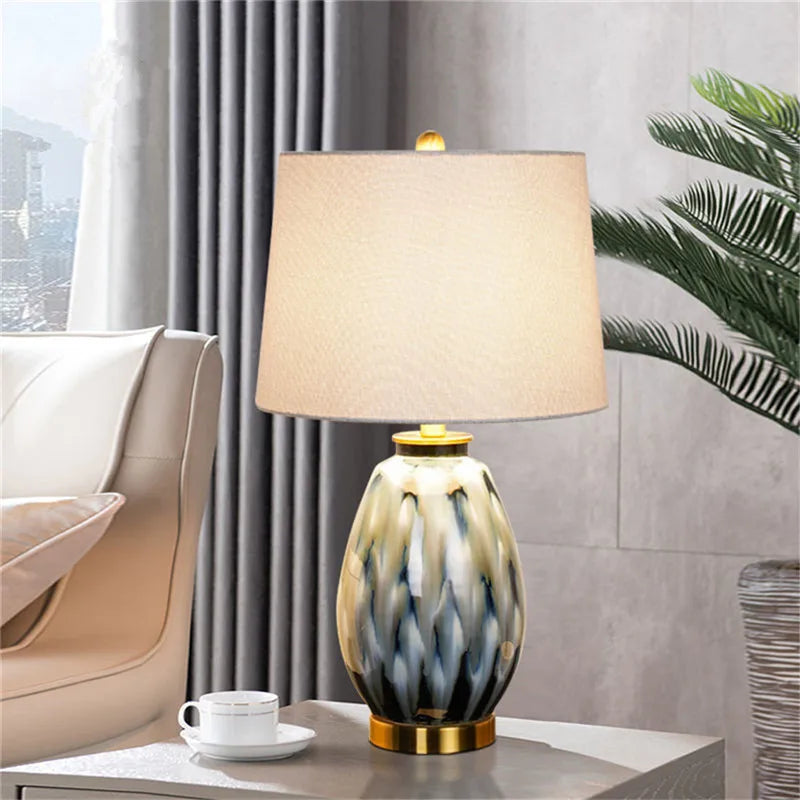 Contemporary Luxury Ceramic Table Lamp LED American Creativity Living Room Bedroom Study Villa Hotel Bedside Desk Light