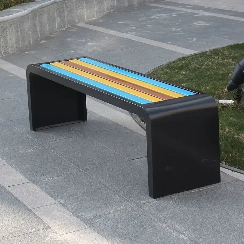 Outdoor Street Mall Park Patio Classic Metal Bench Garden Leisure Chair Stainless Steel Street Seat Without Hand Rest