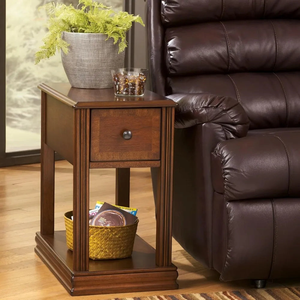 Ashley Breegin Chair Side End Table, 1 Drawer, 1 Fixed Shelf, Veneers, Wood, , 13.13" W x 22.13" D x 23" H, Brown