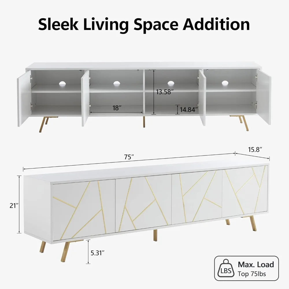Mid Century Modern TV Stand for 75" TV, Wood Entertainment Center with Storage Cabinet, Media TV Console with Adjustable Shelves