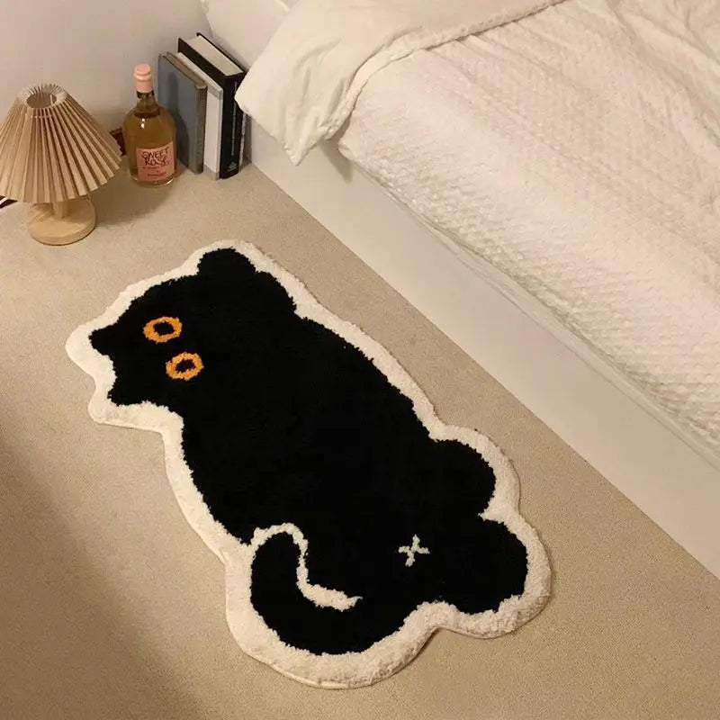 VIKAMA Black Cat Rug Cute Imitation Cashmere Family Bedroom Bed Blanket Door Mat Cartoon Living Room Coffee Table Mat