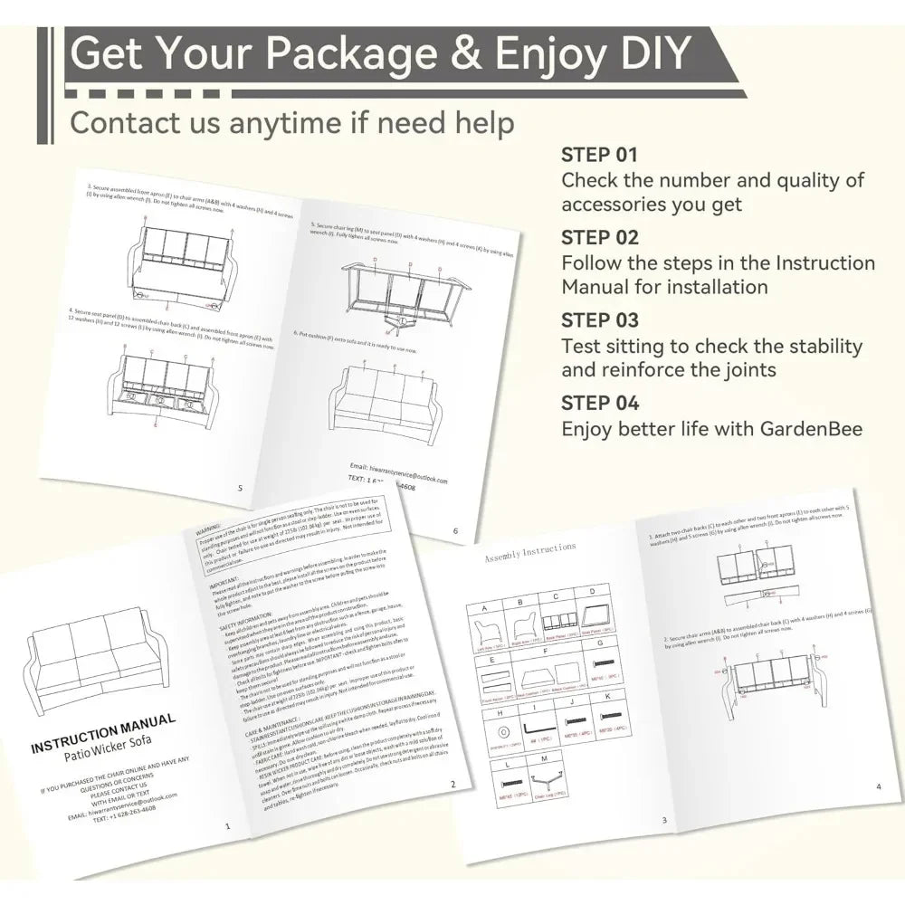 Outdoor Couch Wicker Patio Sofa - 3-Seat Patio Sofa with Deep Seating and Comfortable Cushions for Porch Deck Balcony Garden