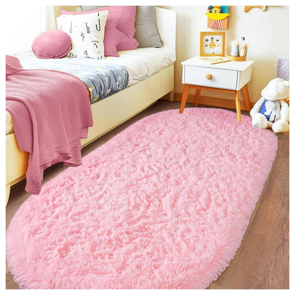 Tie Dye Light Gray Carpet Oval Fluffy Plush Bedside Mat Children's Bedroom Moisture-Proof Mat Living Room Home Decoration Rugs