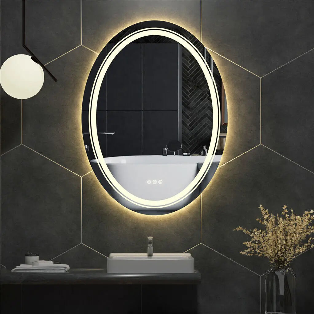LUVODI Dual Illuminated Oval LED Mirror in Bathroom Room for Shower Shaving 3 Color Lights Washroom Bed Room Makeup Mirror