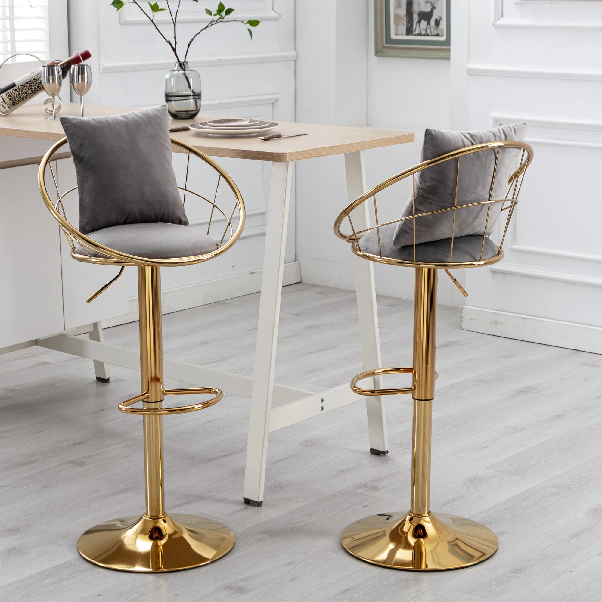 Velvet Swivel Bar Stools – Set of 2 Upholstered Chairs with Pillow