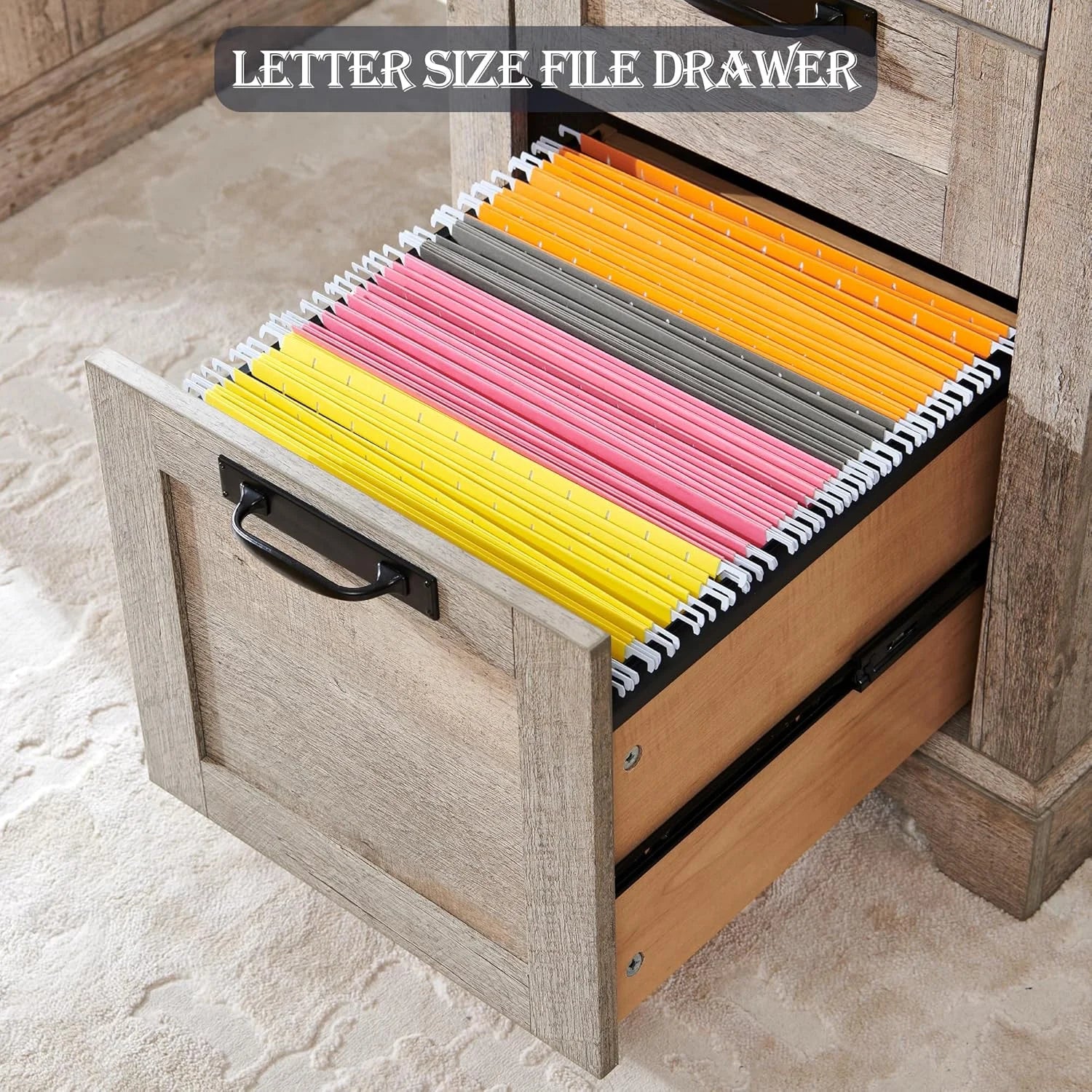 Farmhouse Executive Desk with Drawers, Wood Home Office Desk w/Charging Station, Keyboard Tray, File Drawer, Storage Cabinet