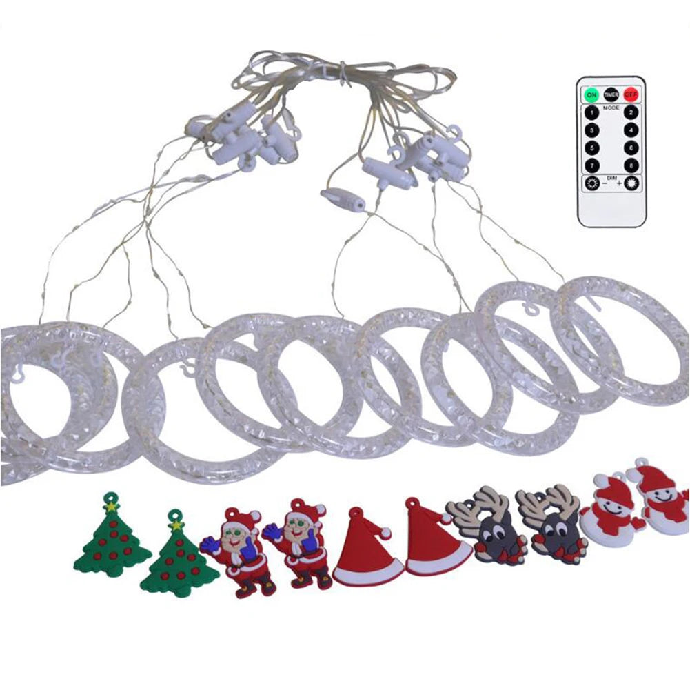 1pc Christmas Window Lights, LED Christmas Window Curtain Lighted with 8 Modes Battery-powered and Remote Control