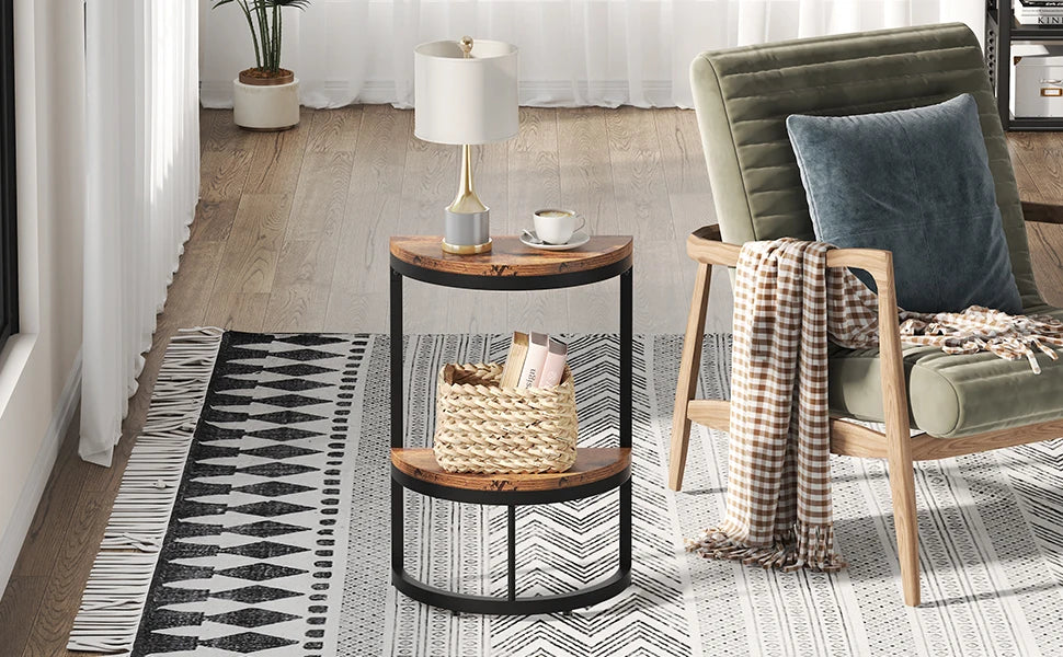 Tribesigns End Table Semi Circle, Small Half Round Side Table with Storage Shelf, Accent Table Slim C Table for Sofa Couch