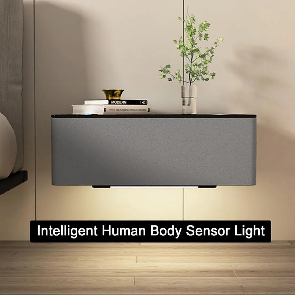 Smart Nightstand with LED Light and Wireless Charging, Adjustable and Sensor-Activated Bedside Table