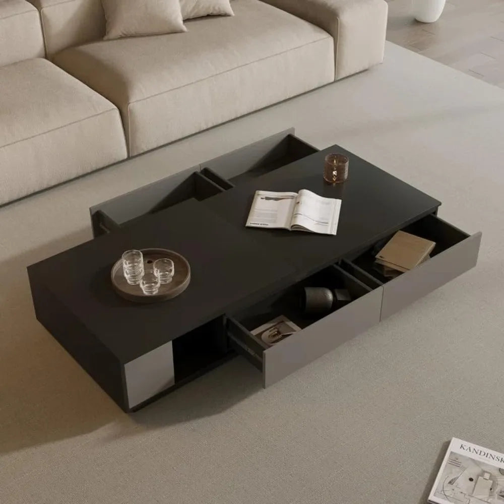 TROEC Extendable Modern Coffee Table with Large Storage Drawers, Black & Grey