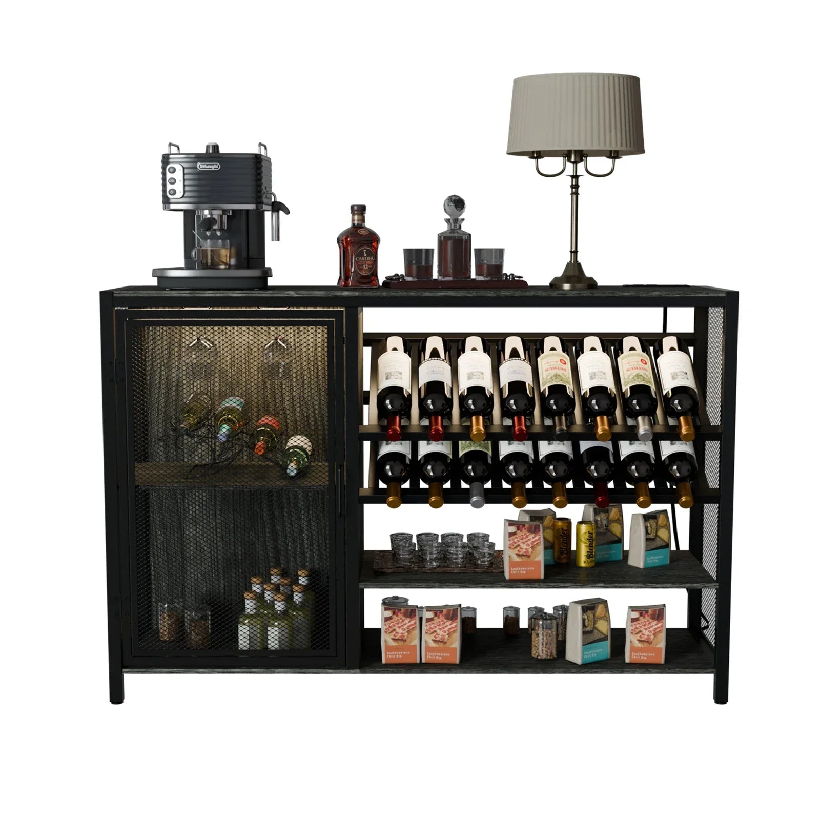 Wooden Wine Cabinet – Beverage Bar Cabinet with Mesh Storage