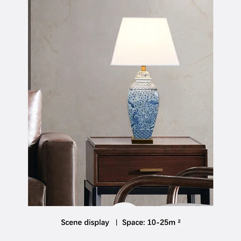 ELARA Contemporary Blue CeramicTable Lamp Luxury Creativity Living Room Bedroom Study Hotel engineering Desk Light