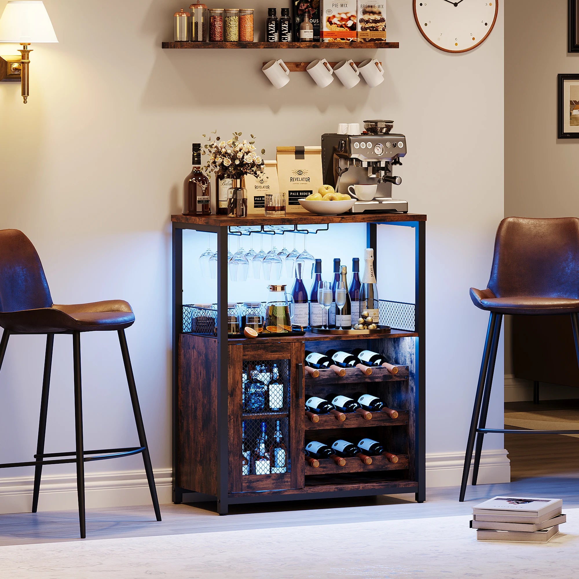 Industrial Wine Bar Cabinet – Removable Wine Storage with LED Lights