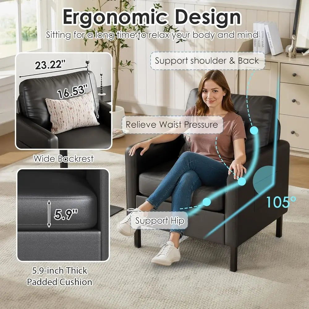 Black Leatherette Accent Chairs – Set of 2 with Arms and Metal Frame