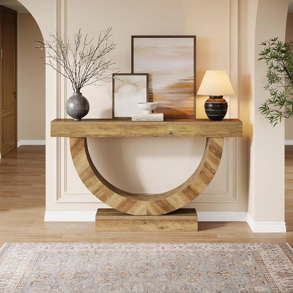 59" Long Console Table, Farmhouse Entryway Table with Half-Circle Base, Narrow Wooden Entryway Furniture for Living Room, Hallw