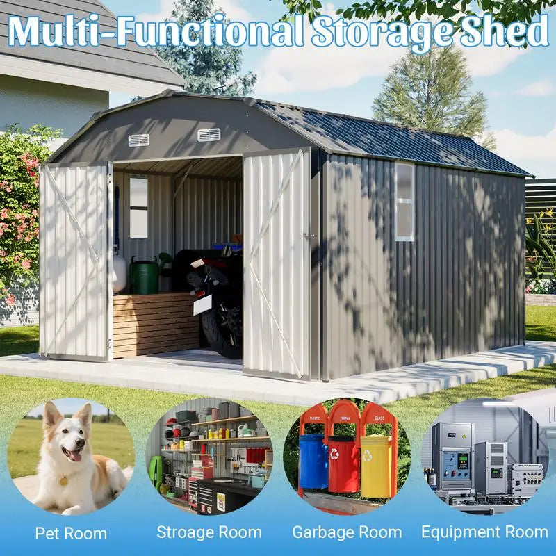 Outdoor Steel Storage Shed – 10 ft × 12 ft Heavy-Duty Tool Shed