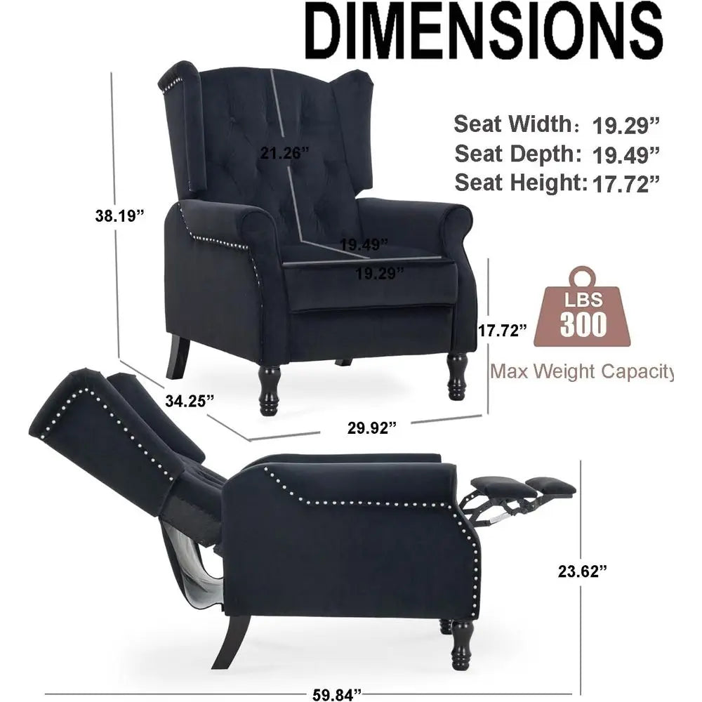 Luxury Velvet Accent Chair, Reclining Lounger, Wingback Armchair for Living Spaces, Bedrooms, Home Theaters, and Receptions in B