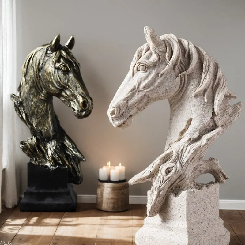 Giant Horse Head Statue Ornament Retro Style Vintage Animal Figurine Antique Type Home Decorative Resin Artwork Archaistic Decor