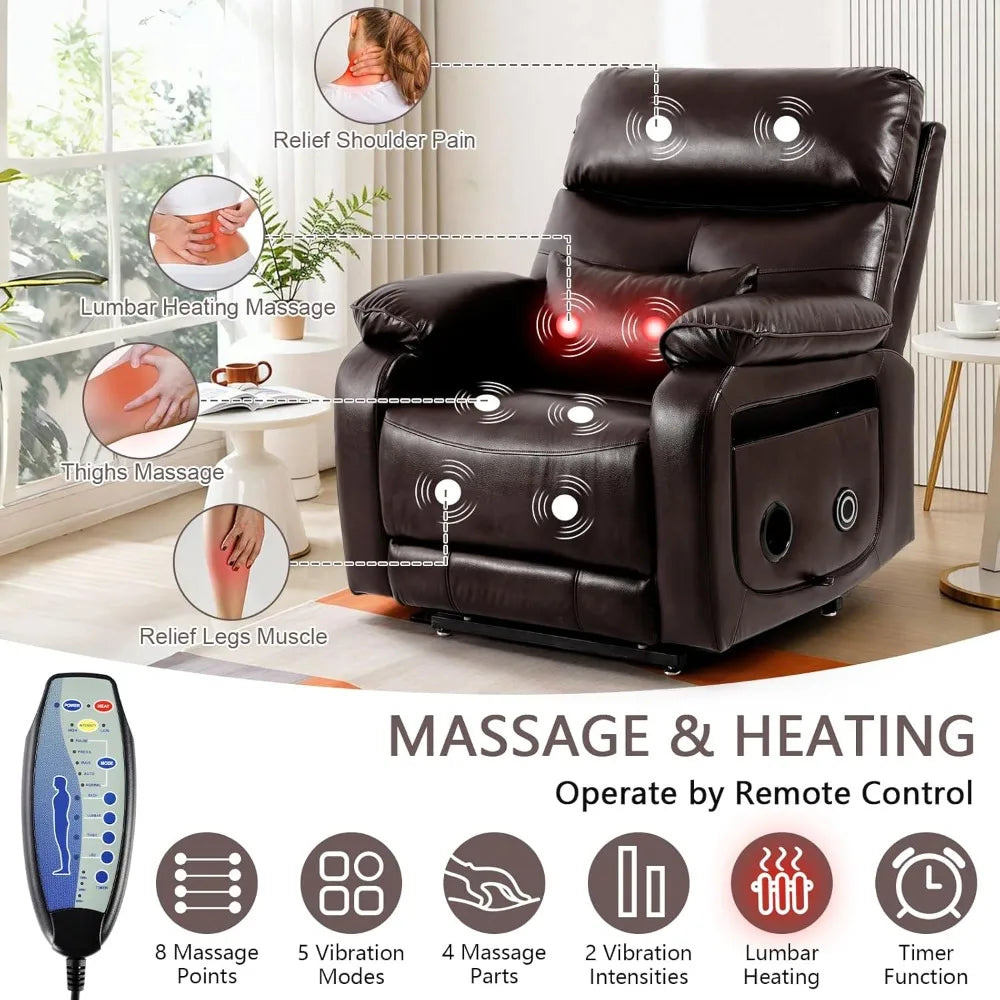 Dual Motor Power Lift Recliner Chair for Elderly Adult with Heat Massage Cup Holder - Infinite Position Lay Flat Capability