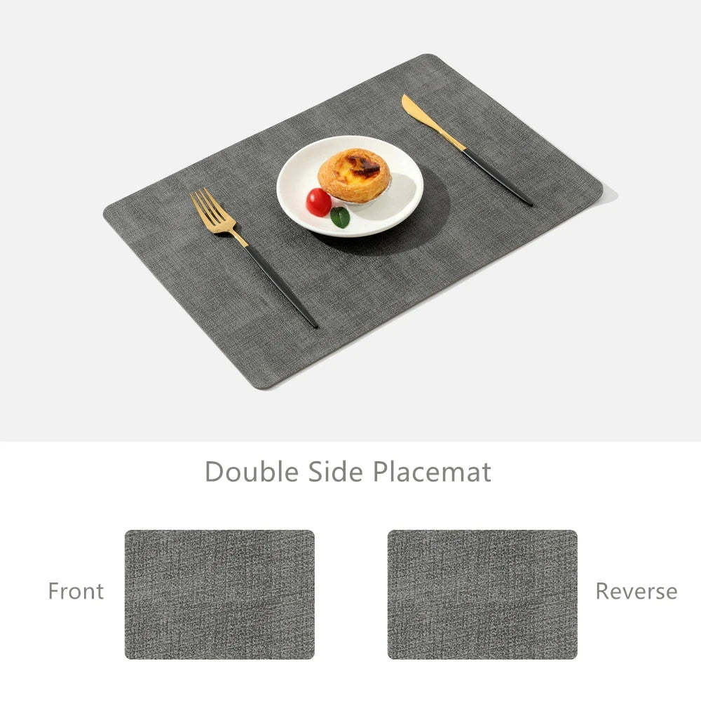 Dual-Sided PU Canvas Texture Placemat,Waterproof Heatproof 43x30cm Non-Slip Dining Table Mat,Washable for Home and Hotel Use