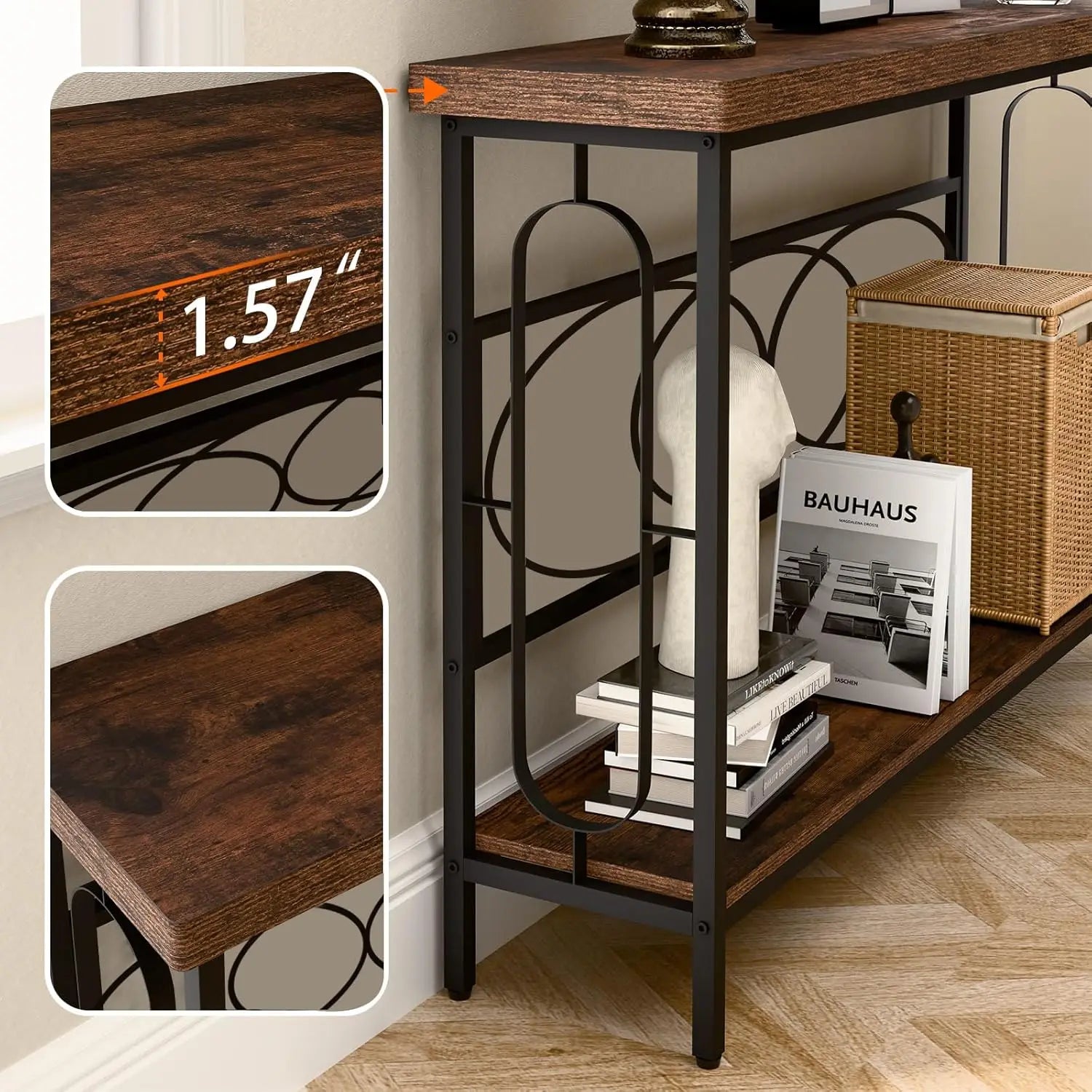 Industrial Console Table For Entryway, Rustic Console Table Behind Couch, 2 Tier Sofa Tables For Home Living Room, Hallway,