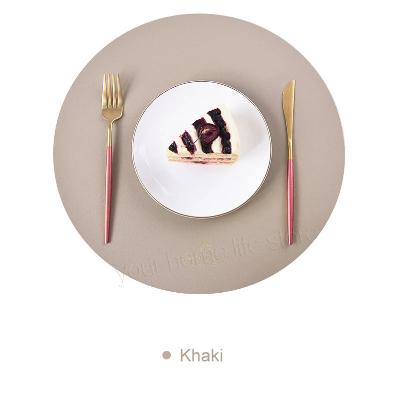 2/4/6PCFaux Leather Placemats with Coasters,Round Place Mats for Kitchen Dining Patio Table,Non-Slip,Heat Resistant,Washable