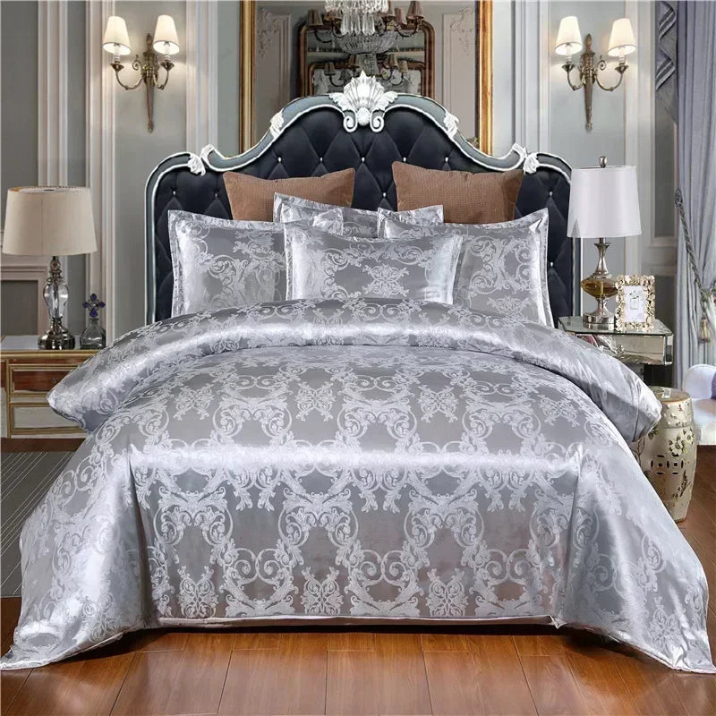 Luxury Satin Jacquard Single Double Duvet Cover Set High End European Wedding King Size Bedding Set Queen Size Quilt Cover Set