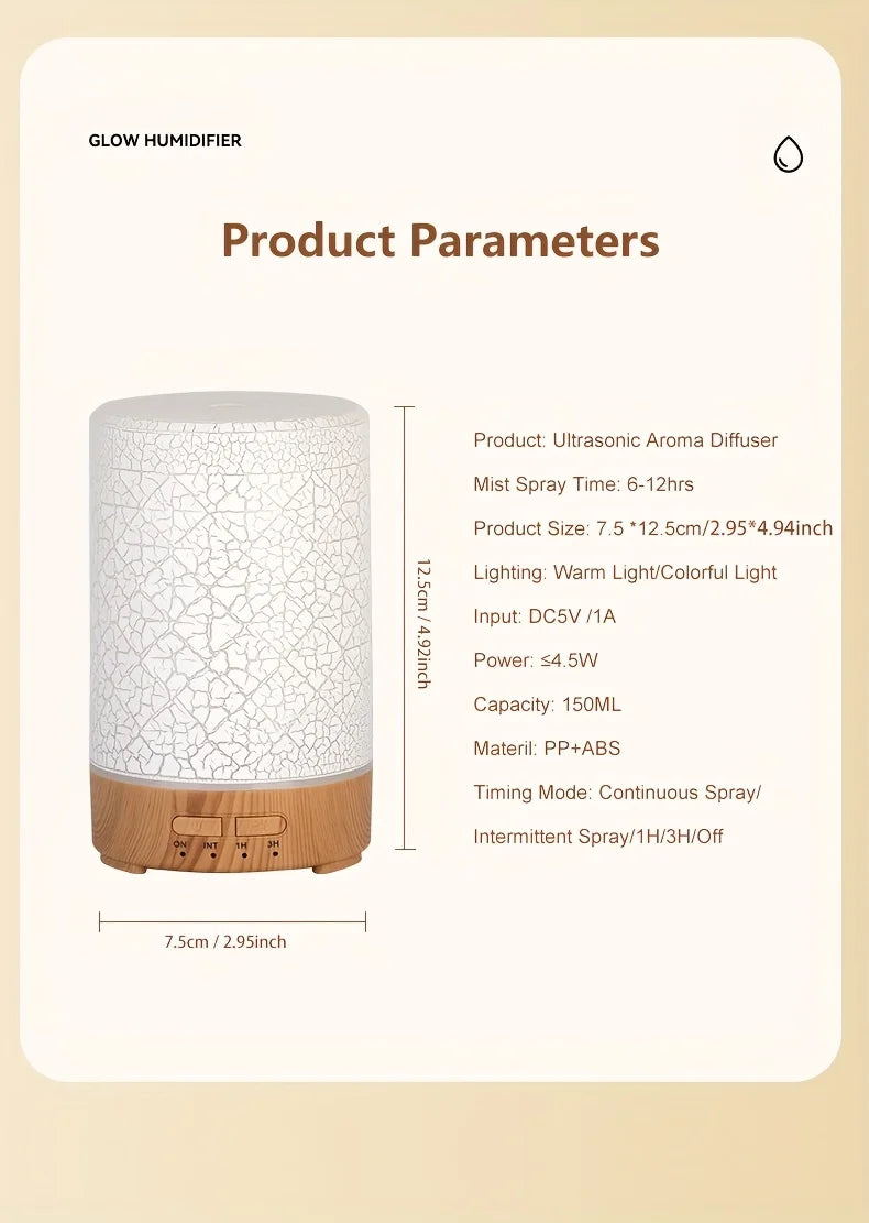 150ml Crack Design Essential Oil Diffuser USB Powered with  7 Color LED Lights Ultrasonic Air Humidifier for Living Room  Office