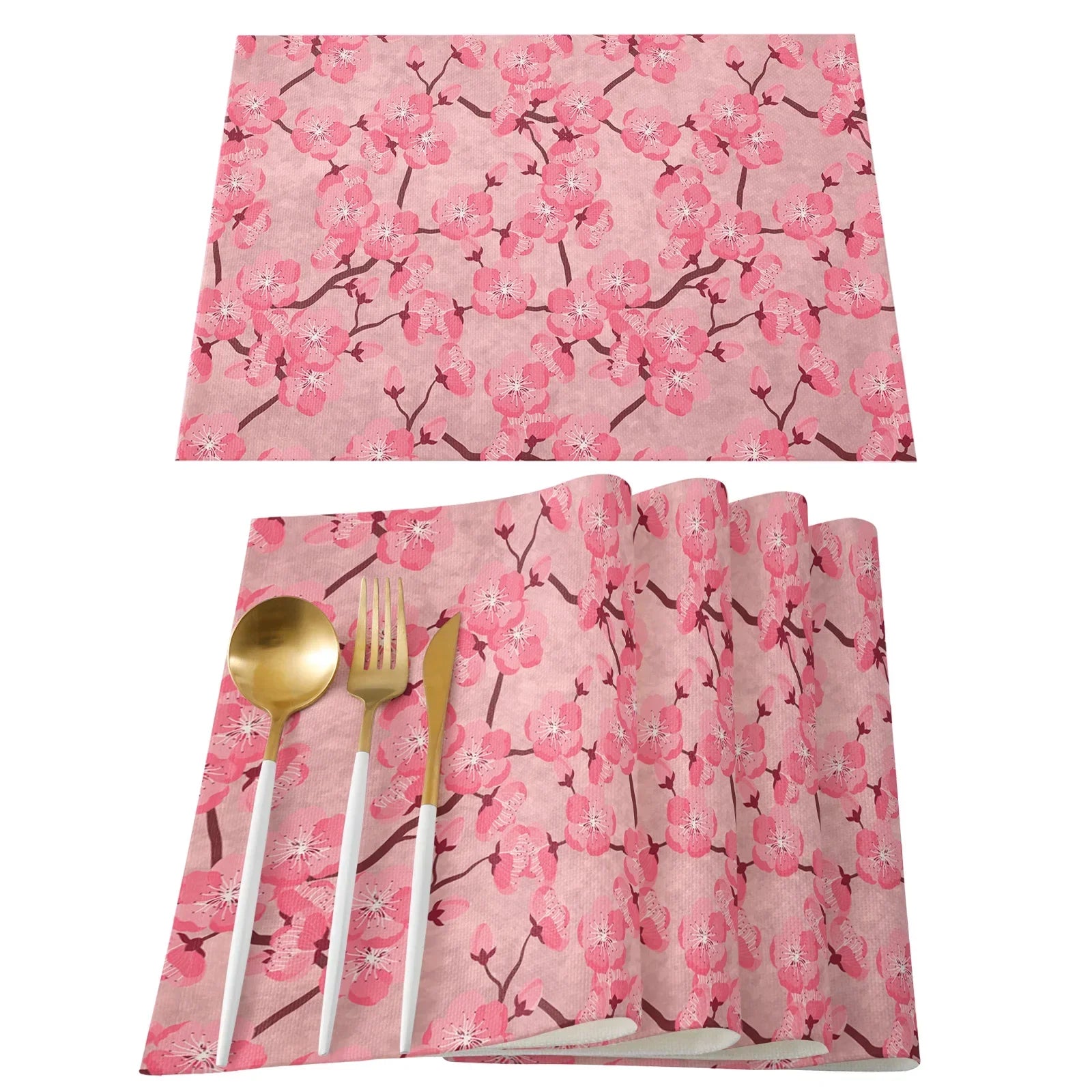 Japanese Cherry Blossom Pattern Table Mat Kitchen Decoration Placemat Table Napkin For Wedding Dining Accessories Table Mat 4PCS
