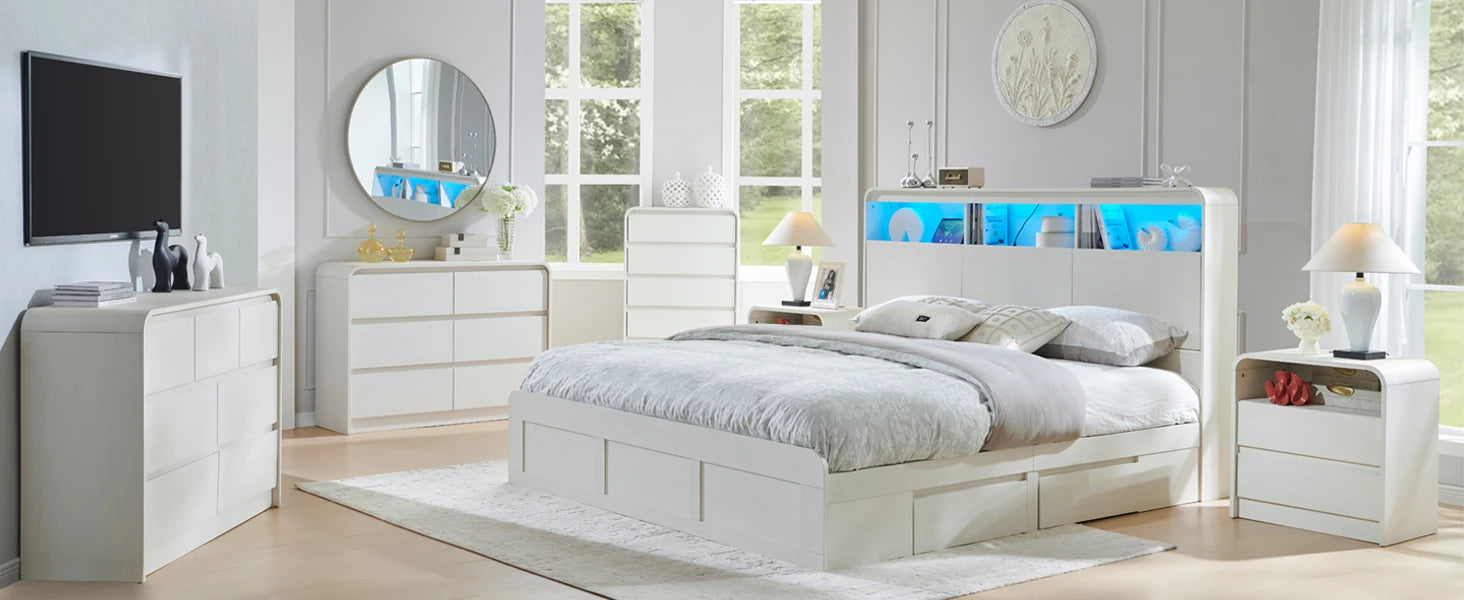 25" Tall Modern Nightstand with Charging Station, 23.6'' Wide Wood Bedside Table w/2 Storage Drawers,for Bedroom, Living Room