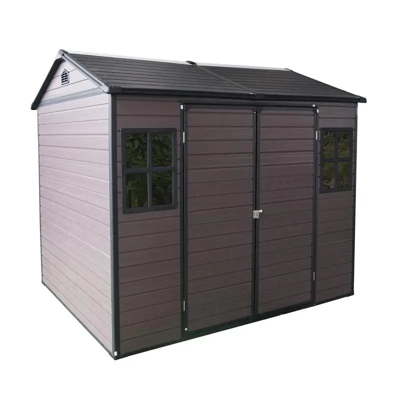 8x6 ft Waterproof Resin Outdoor Storage Shed with Floor, 2 Windows & Lockable Door for Garden, Patio, Backyard Storage Solution