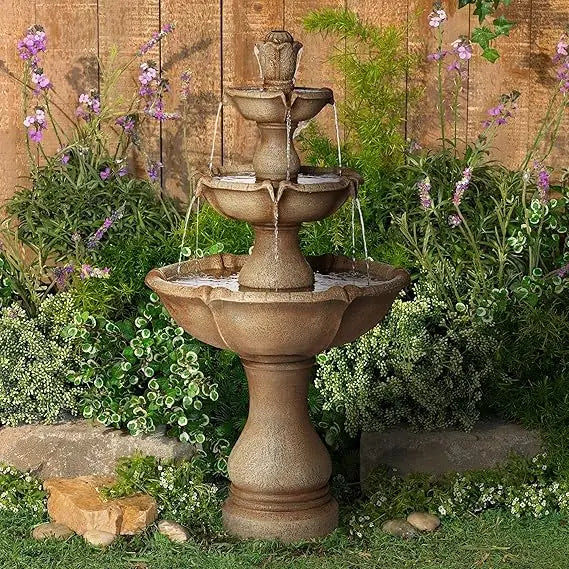 Arosco Modern Rustic Outdoor Floor Water Fountain with Light LED 43" High 3-Tiered Resin for Garden Patio Yard Deck Home Lawn Po