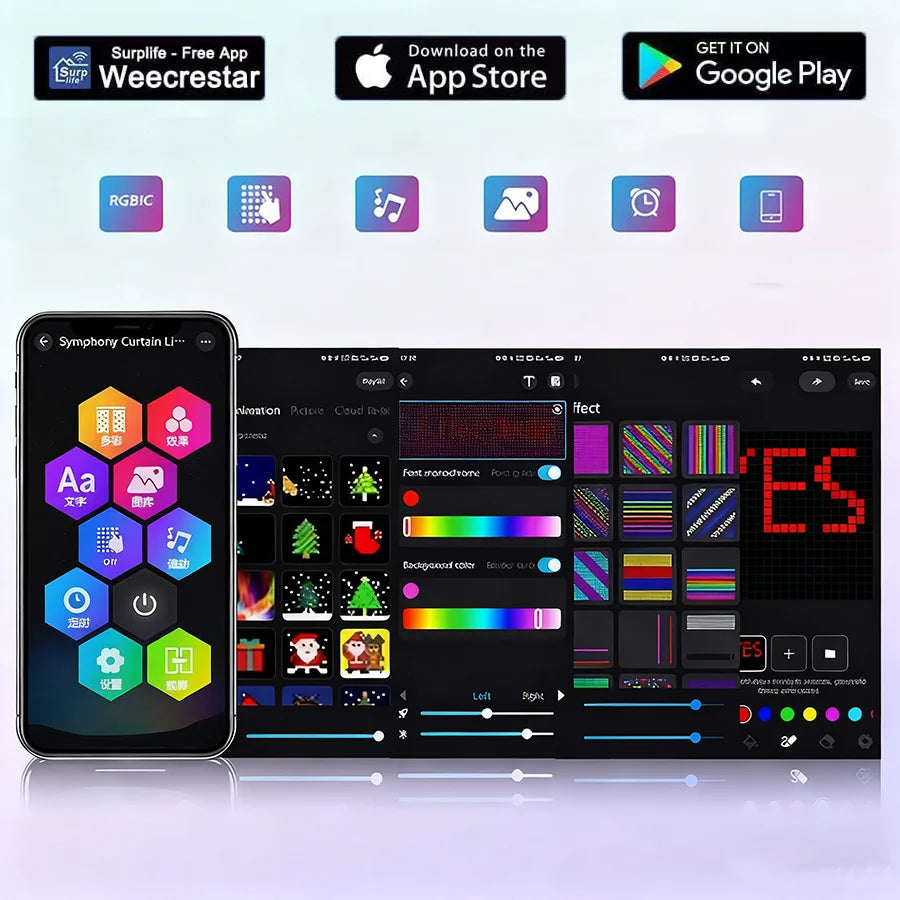 RGB Smart Curtain Lights with Bluetooth App LED String RGB Fairy Lights for for Window Bedroom Decoration Valentine Day/Birthday