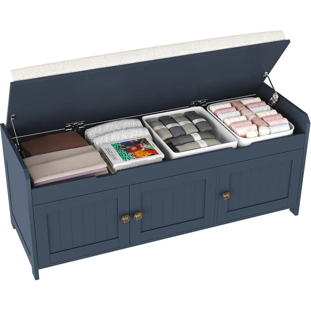 Shoe Storage Bench with Cushioned Seat – Wooden Entryway Cabinet
