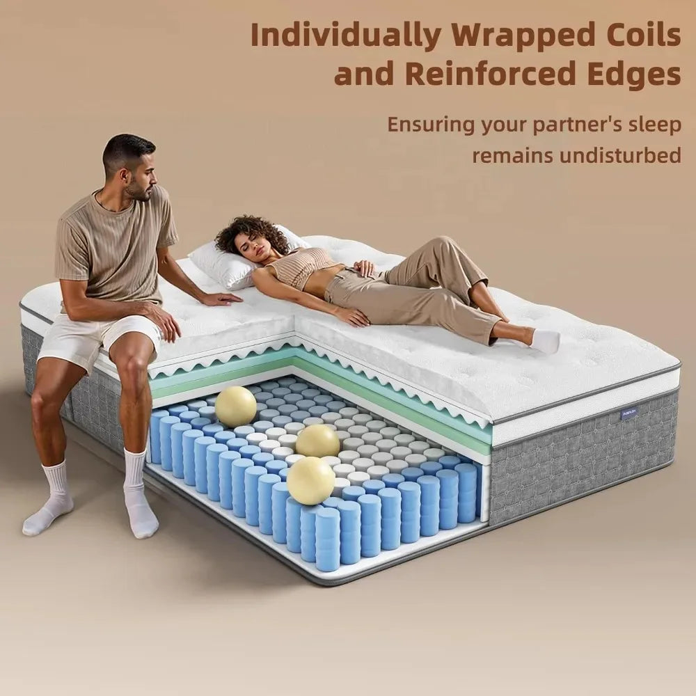 Mattress King Size, Medium Firm 10 Inch Mattresses with Extra Lumbar & Shoulder Support, Hybrid Mattress King with Gel Memory