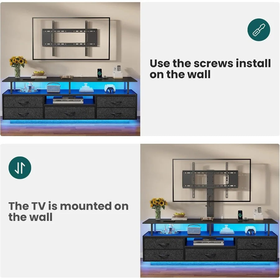 51.2inch Black TV Stand with Mount for 32 55 65 70 inch TVs Featuring Builtin Power Outlets and Ample Storage Space Ideal for L