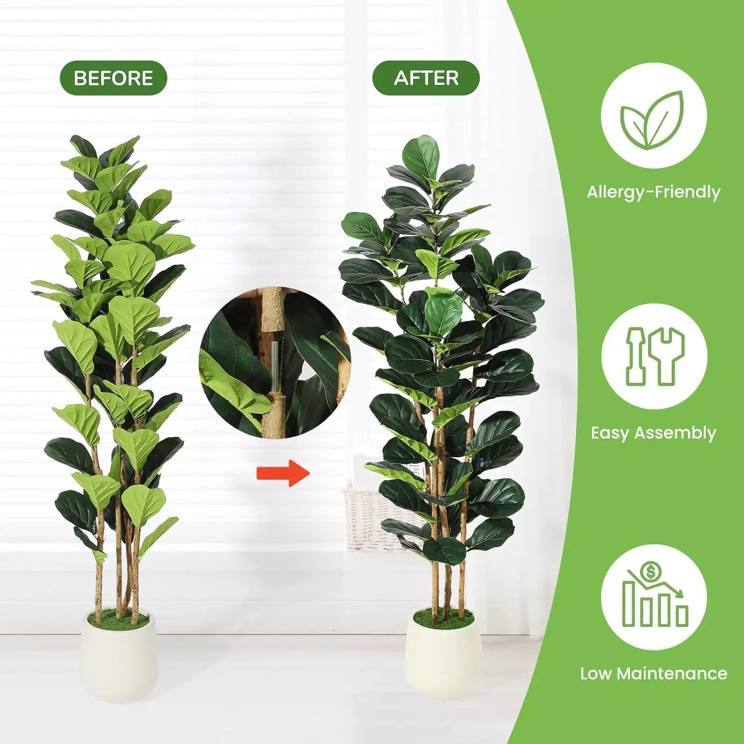 5/6/7 FT Artificial Fiddle Leaf Fig Tree with Pot Faux Trees with Artificial Plants Fiddle Leaves Greenery Fake Tree for Home